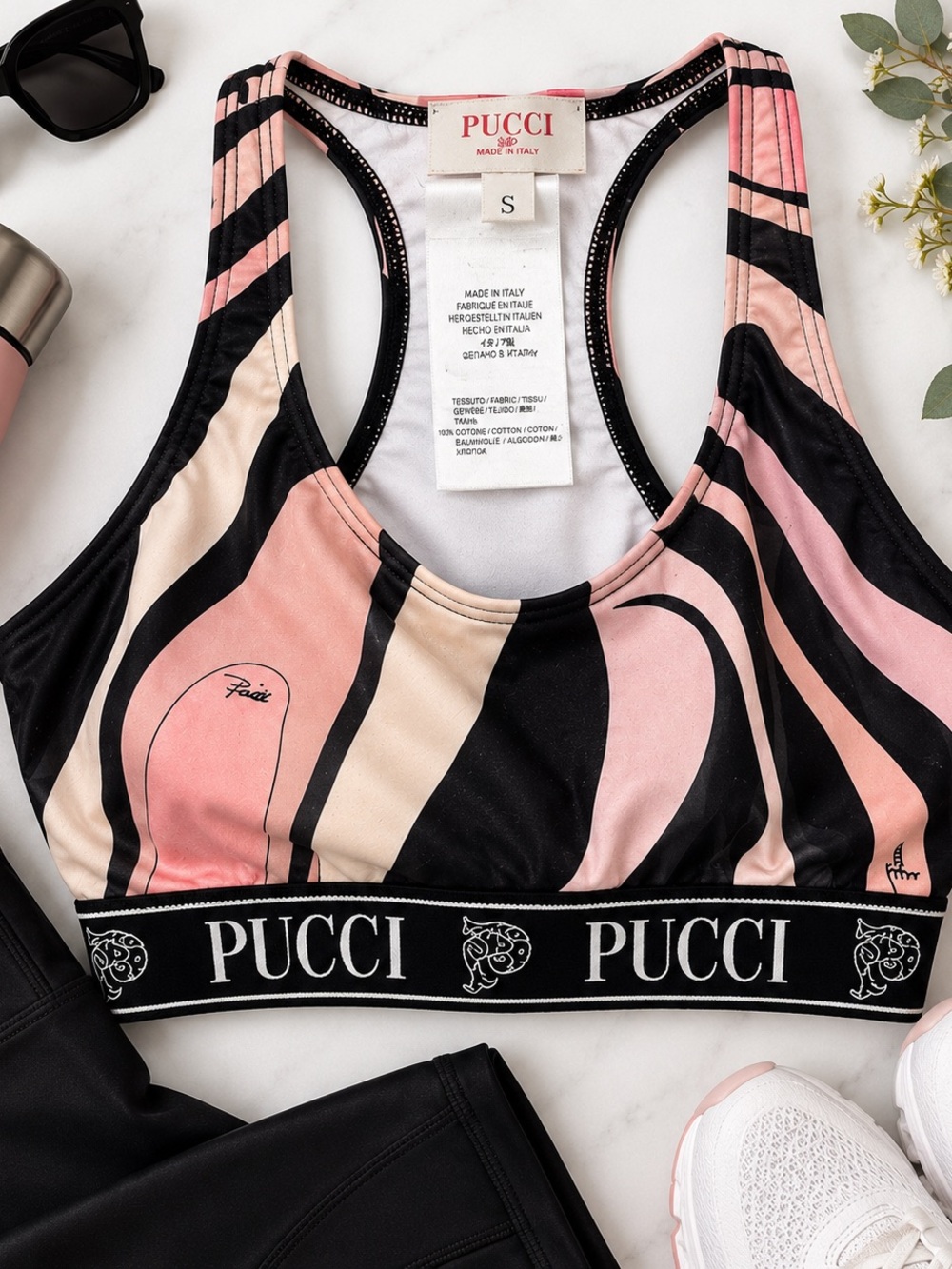 Pucci Pink & Black Printed Racerback Sports Bra – Size Small – Made in Italy